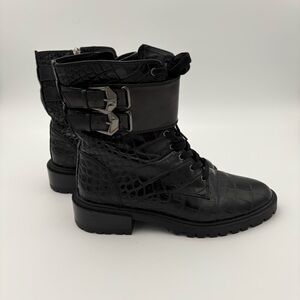 🖤 Vince Camuto Black Croc-Embossed Combat Boots